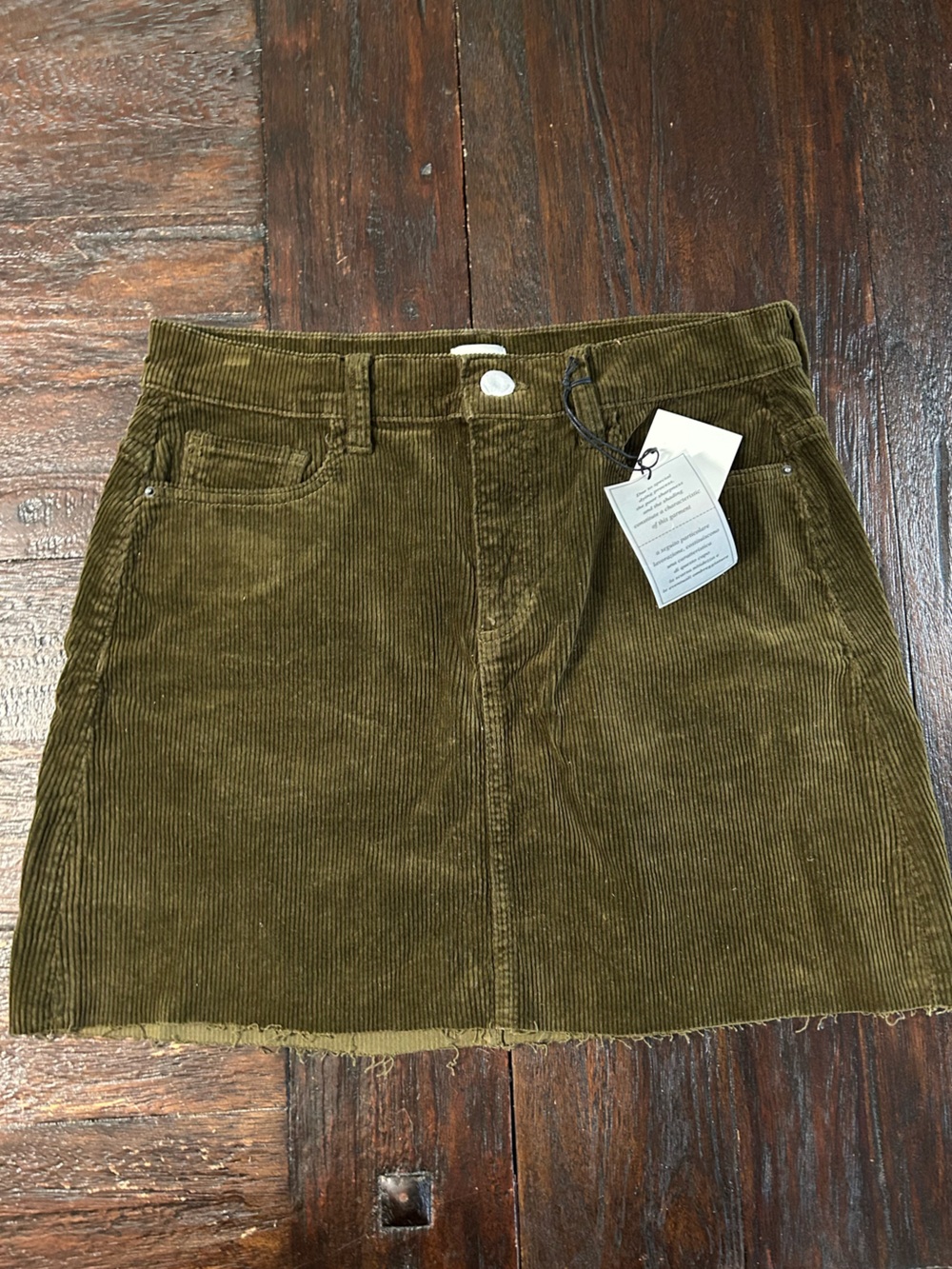 Sneak Peek Olive Green Corduroy Mini Skirt Frayed Hem - size Small